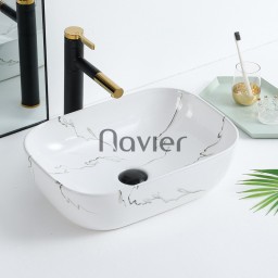 Chậu Lavabo Bầu Trắng Vân Mây Sang Trọng Cao Cấp Navier NV-435TVM