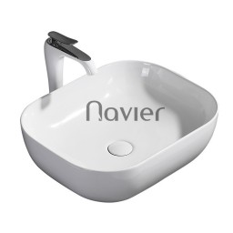 Chậu Lavabo Vuông Giác Cạnh Đặt Bàn Sứ Trắng Cao Cấp Navier NV-435T