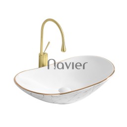 Chậu Lavabo Đặt Bàn Oval Thuyền Viền Vàng Vân Mây Navier NV-414VM