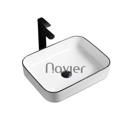 Chậu Lavabo Đặt Bàn Trắng Viền Đen Cao Cấp Navier NV-425TVD