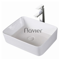 Chậu lavabo vuông đặt bàn sứ trắng cao cấp Navier NV-344