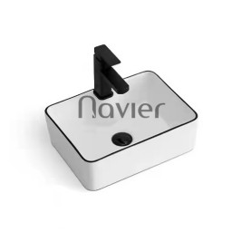 Chậu Lavabo Đặt Bàn Sứ Trắng Viền Đen Cao Cấp Navier NV-434