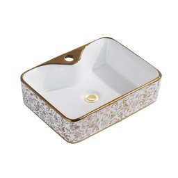 Chậu lavabo vuông đặt bàn hoa văn vàng Navier NV-407