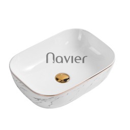 Chậu Lavabo Đặt Bàn Trắng Vân Mây Viền Vàng Navier NV-333VM