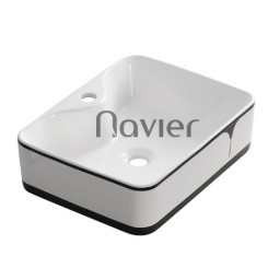 Chậu Lavabo Đặt Bàn Sứ Trắng Viền Đen Cao Cấp Navier NV-434VD