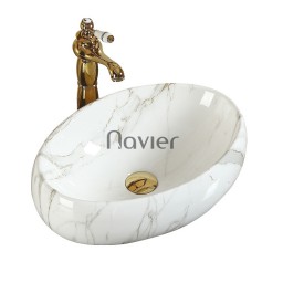 Chậu lavabo đặt bàn Oval hoa văn Navier NV-419