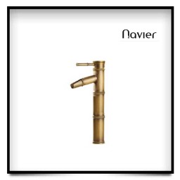 Vòi lavabo nóng lạnh ống trúc đồng thau vàng Navier NV-715