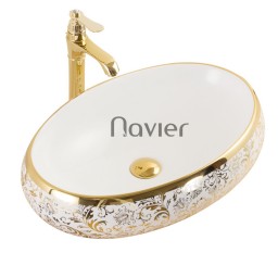 Chậu lavabo đặt bàn Oval hoa văn Navier NV-418