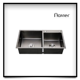 Chậu rửa chén nano đen 2 hộc lệch Navier NV-8245LD