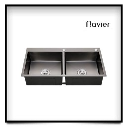 Chậu rửa chén nano đen 2hộc đều nhau Navier NV-8245DD