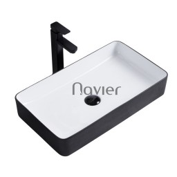 Chậu Lavabo Đặt Bàn Chữ Nhật Trắng Đen Navier NV-437TD