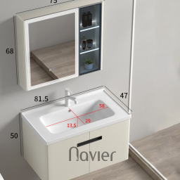 Bộ Tủ Lavabo Nhựa PVC Với Tủ Gương Nhôm Cao Cấp Navier NV-G12M-80