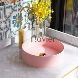 Chậu Lavabo Đặt Bàn Tròn Hồng Cao Cấp Navier NV-339H