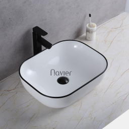 Lavabo đặt bàn vuông giác cạnh sứ trắng viền đen Navier NV-435TVDL