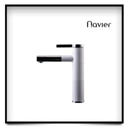 Vòi lavabo nóng lạnh sơn tĩnh điện trắng Navier NV-720 (30cm)