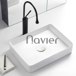 Chậu Lavabo Đặt Bàn Hình Chữ Nhật Màu Trắng Cao Cấp Navier NV-392