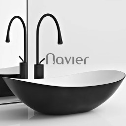 Chậu lavabo đặt bàn Oval trắng đen cao cấp Navier NV-414TD