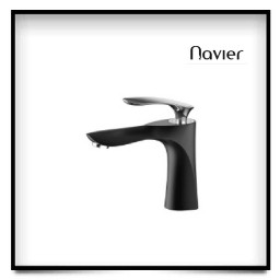 Vòi lavabo nóng lạnh đồng thau sơn tĩnh điện đen Navier NV-718