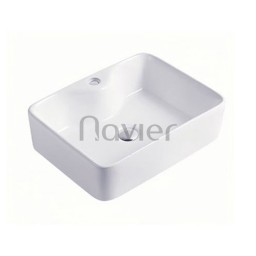 Chậu lavabo vuông đặt bàn sứ trắng chính vòi Navier NV-403