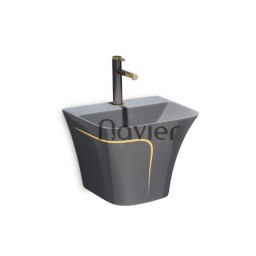 Lavabo Treo Tường Màu Xám Viền Vàng Cao Cấp Navier NV-422X