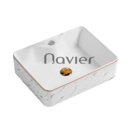 Chậu Lavabo Đặt Bàn Vuông Vân Mây Viền Vàng Navier NV-403VMVV