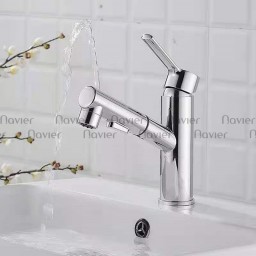 Vòi Lavabo Nóng Lạnh Đầu Dây Rút Thân Tròn Navier NV-632T