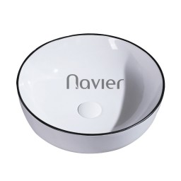 Chậu Lavabo Đặt Bàn Tròn Sứ Trắng Viền Đen Navier NV-339TD