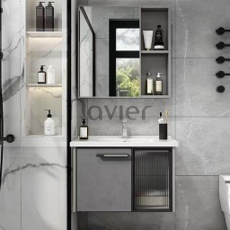 Bộ Tủ Chậu Lavabo Nhôm Kèm Tủ Gương Cánh Kính NV-536X60